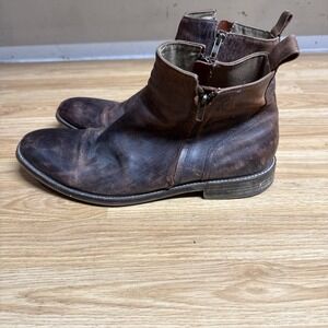 Aston Grey Helani Boots Men Sz 13 Distressed Brown Leather Preppy Ankle Zip Up